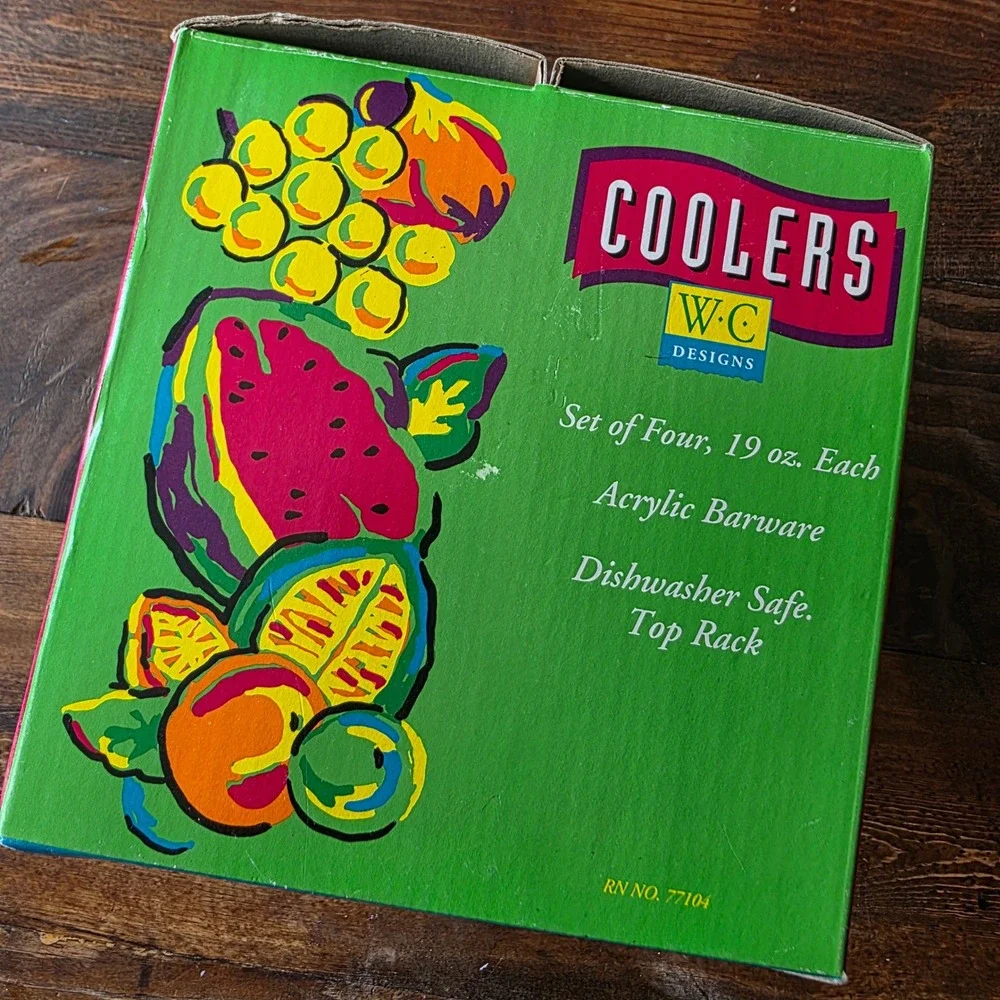 WC Designs vintage Coolers Daiquiri‎ Acrylic Barware Set of 4 Fruit Design 1995